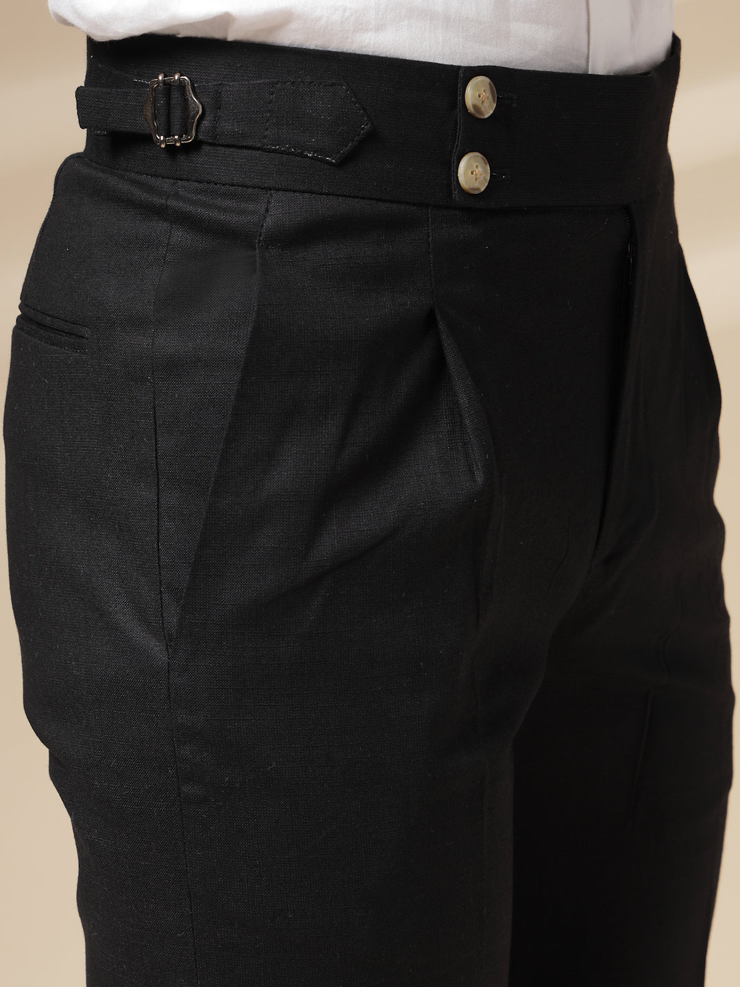 Black Linen Signature Buttoned Gurkha Pants | Boot Cut Fit by ITALIAN VEGA®