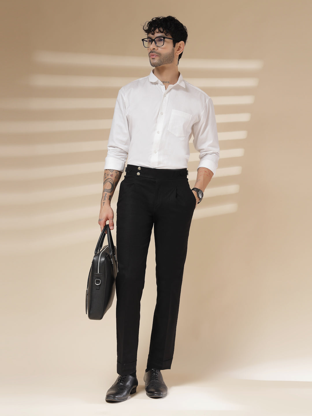 Black Linen Signature Buttoned Gurkha Pants | Boot Cut Fit by ITALIAN VEGA®