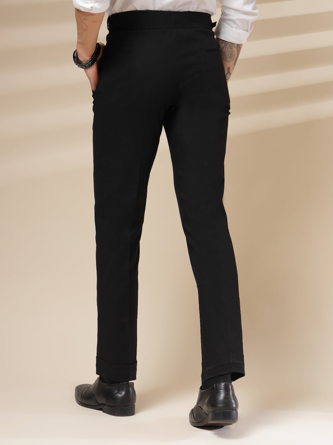 Black Linen Signature Buttoned Gurkha Pants | Boot Cut Fit by ITALIAN VEGA®
