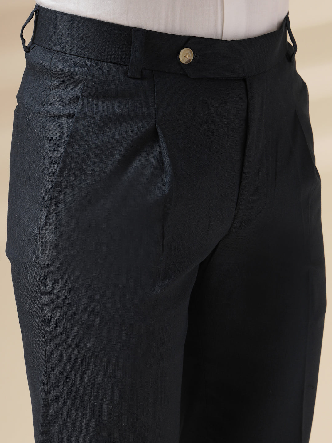 Navy Linen Formal Pleated Gurkha Pants | Boot Cut Fit by ITALIAN VEGA®