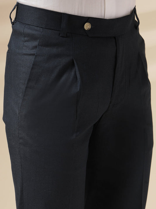 Navy Linen Formal Pleated Gurkha Pants | Boot Cut Fit by ITALIAN VEGA®
