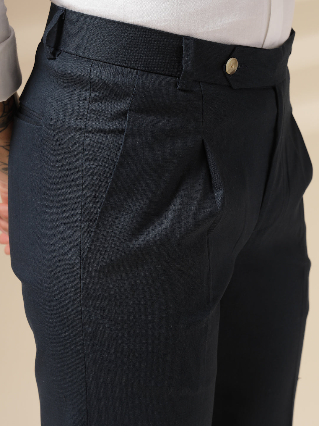 Navy Linen Formal Pleated Gurkha Pants | Boot Cut Fit by ITALIAN VEGA®