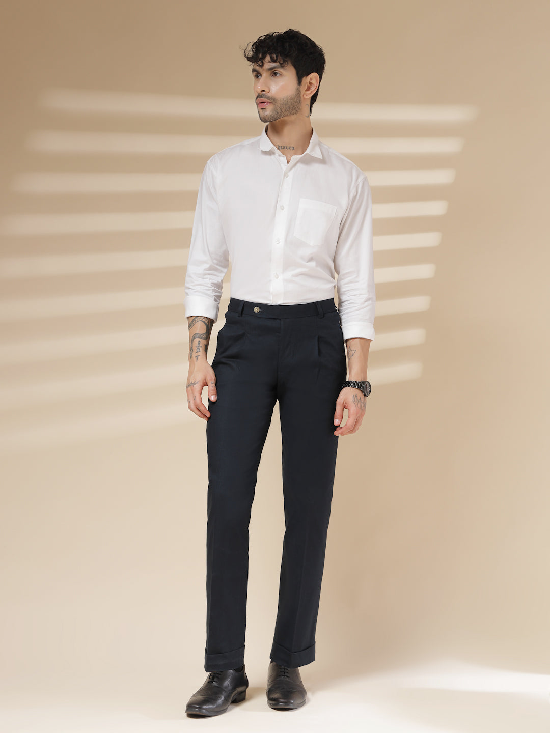 Navy Linen Formal Pleated Gurkha Pants | Boot Cut Fit by ITALIAN VEGA®