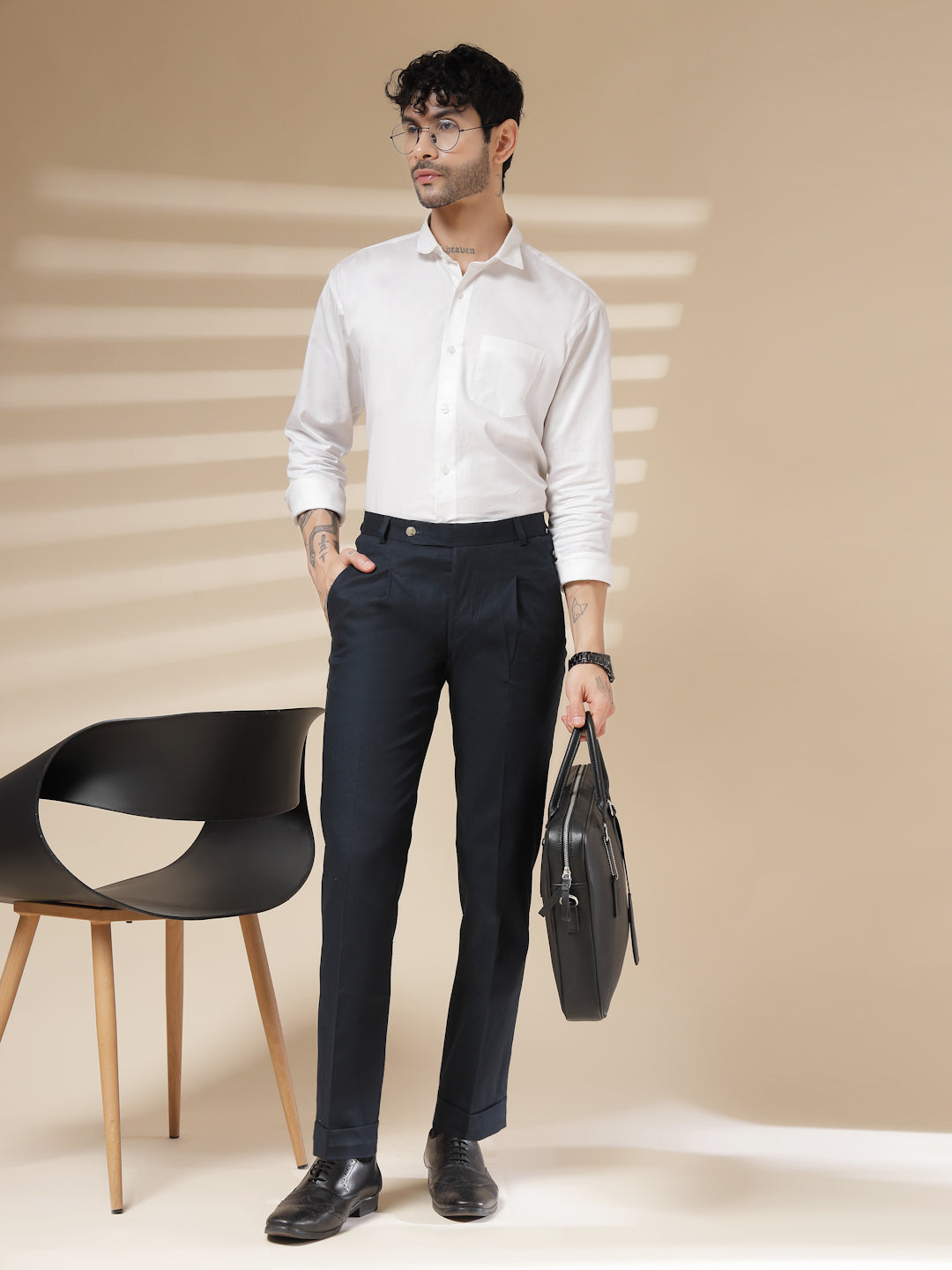 Navy Linen Formal Pleated Gurkha Pants | Boot Cut Fit by ITALIAN VEGA®