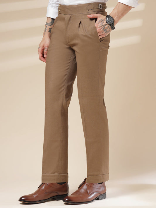 Khakhi Linen Signature Buttoned Gurkha Pants | Boot Cut Fit by ITALIAN VEGA®