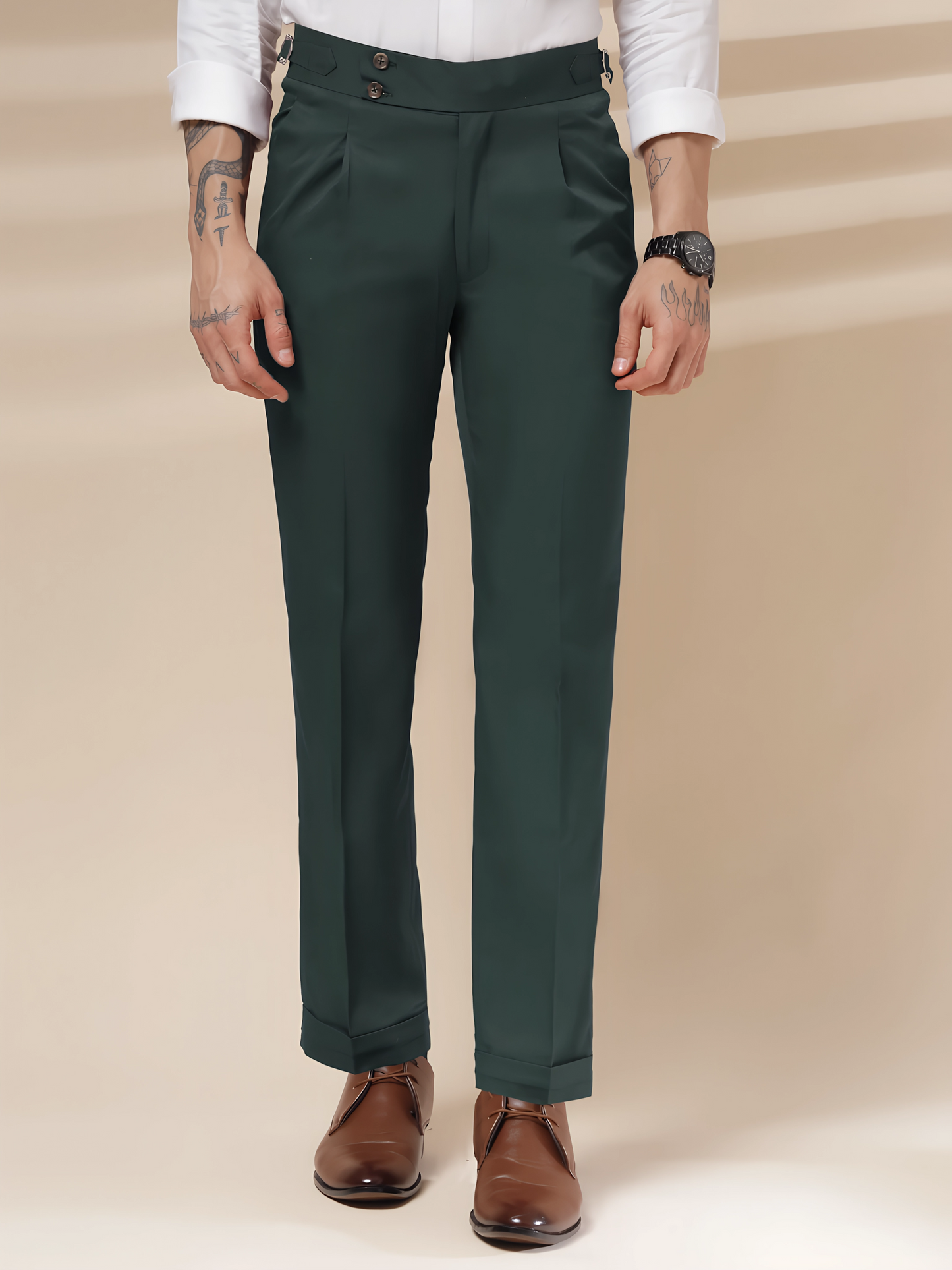 Bottle Green Signature Buttoned Gurkha Pants by ITALIAN VEGA®