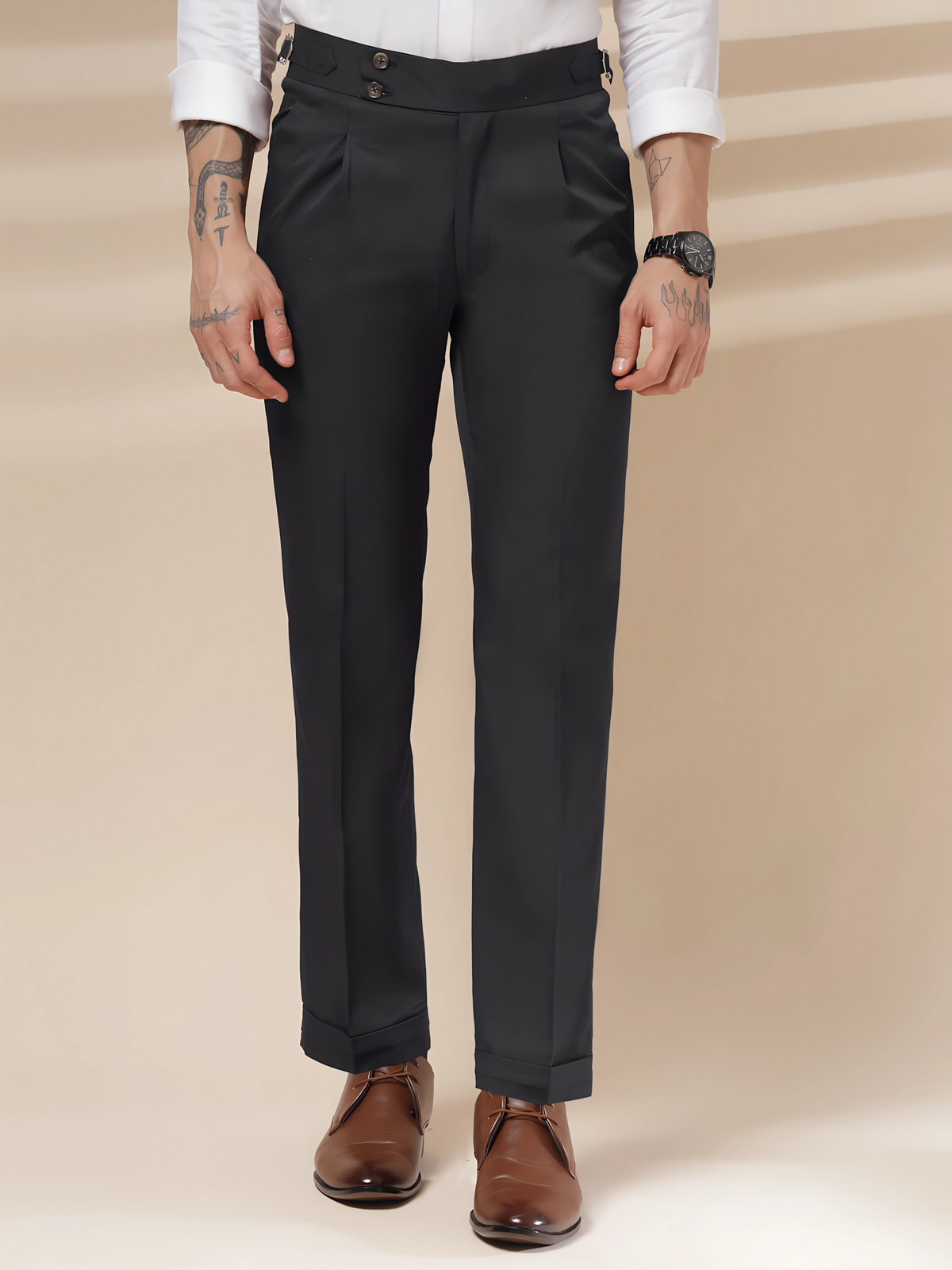 Black Signature Buttoned Gurkha Pants By ITALIAN VEGA®
