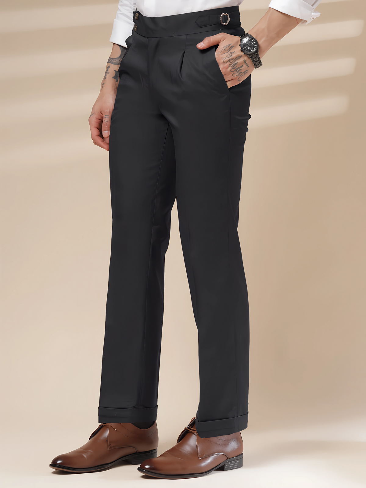 Black Signature Buttoned Gurkha Pants By ITALIAN VEGA®