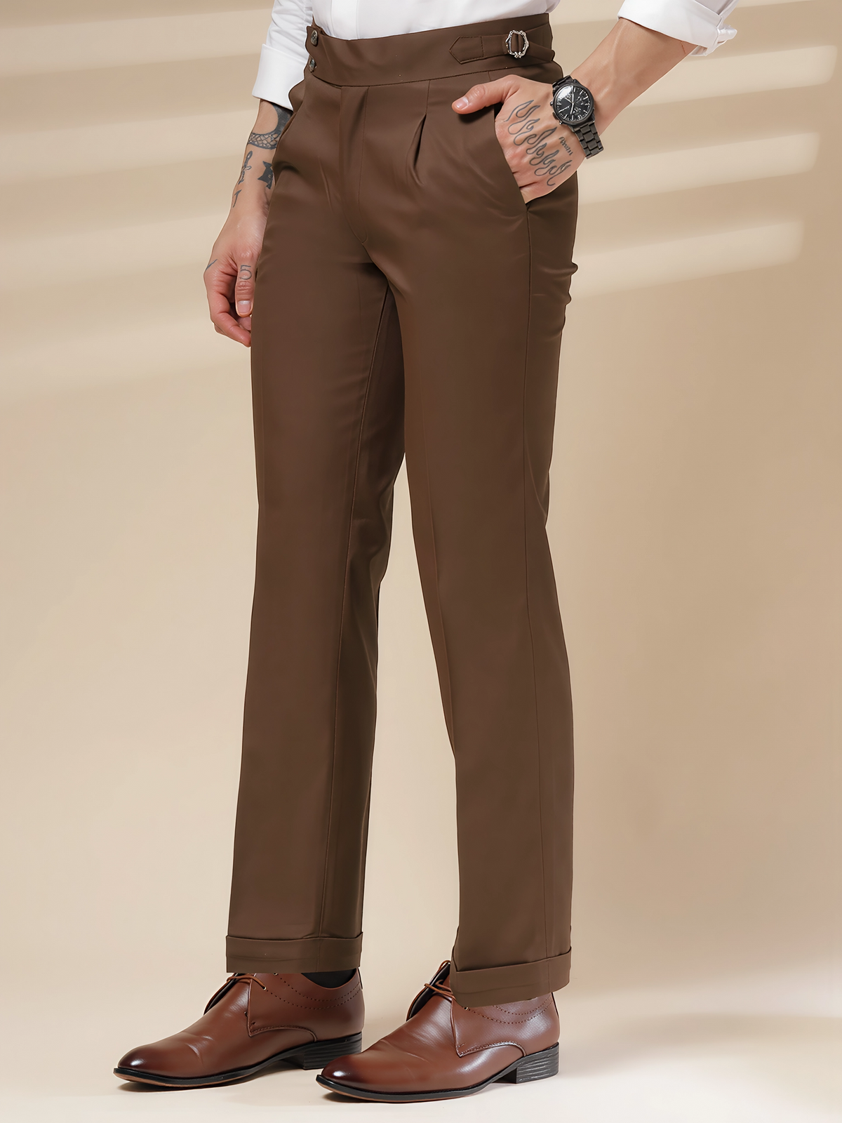 Brown Signature Buttoned Gurkha Pants by ITALIAN VEGA®
