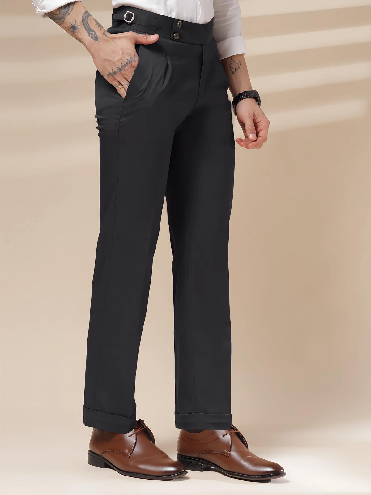 Black Signature Buttoned Gurkha Pants By ITALIAN VEGA®