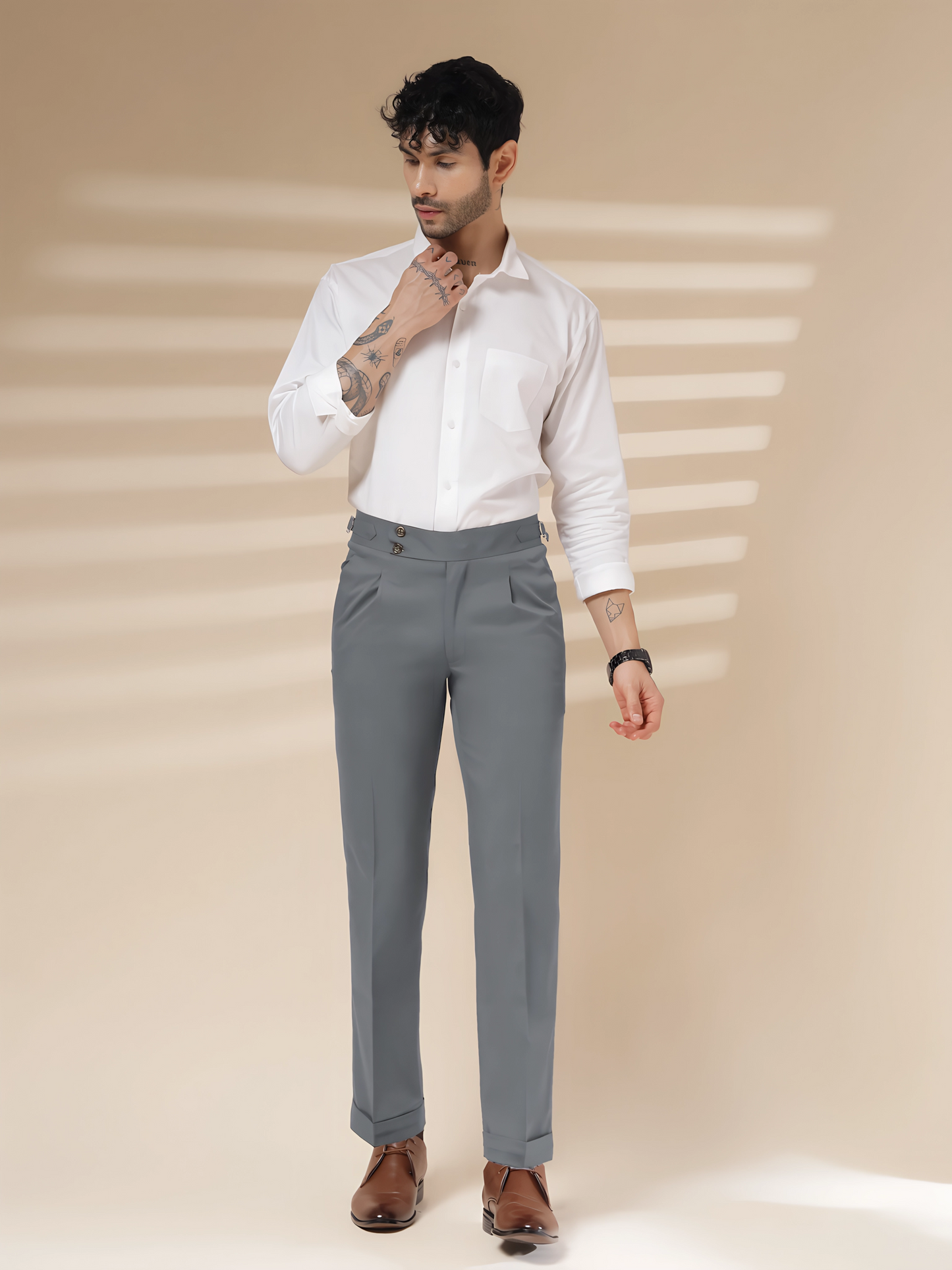 Stone Grey Signature Buttoned Gurkha Pants by ITALIAN VEGA®
