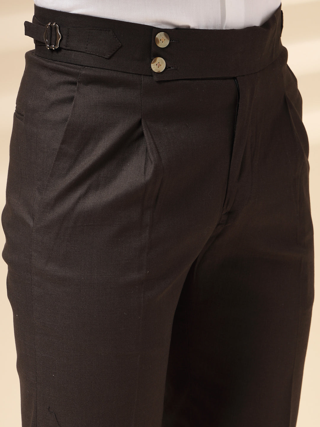 Brown Linen Signature Buttoned Gurkha Pants | Boot Cut Fit by ITALIAN VEGA®