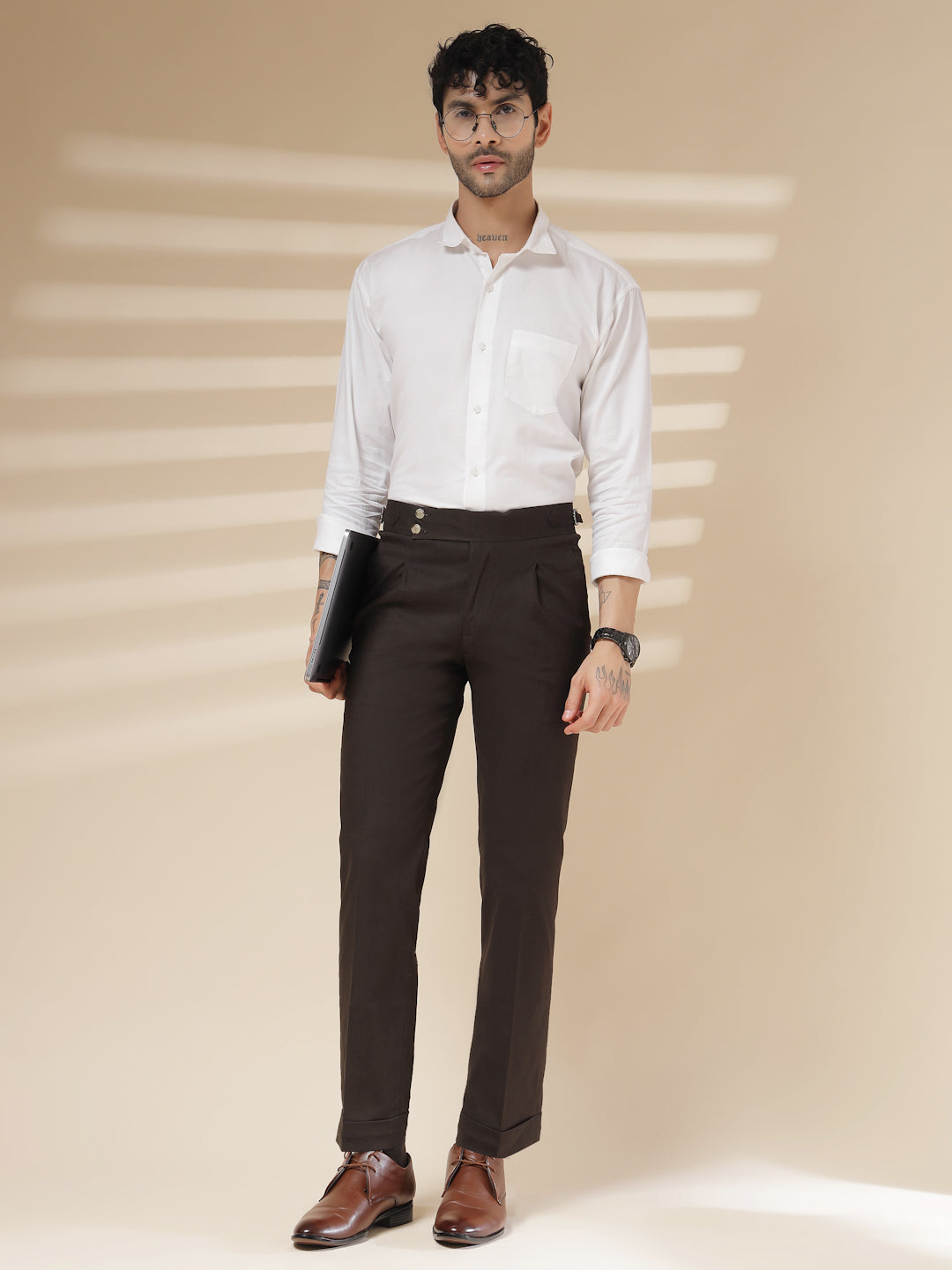 Brown Linen Signature Buttoned Gurkha Pants | Boot Cut Fit by ITALIAN VEGA®