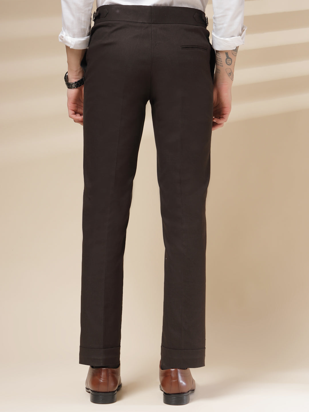 Brown Linen Signature Buttoned Gurkha Pants | Boot Cut Fit by ITALIAN VEGA®