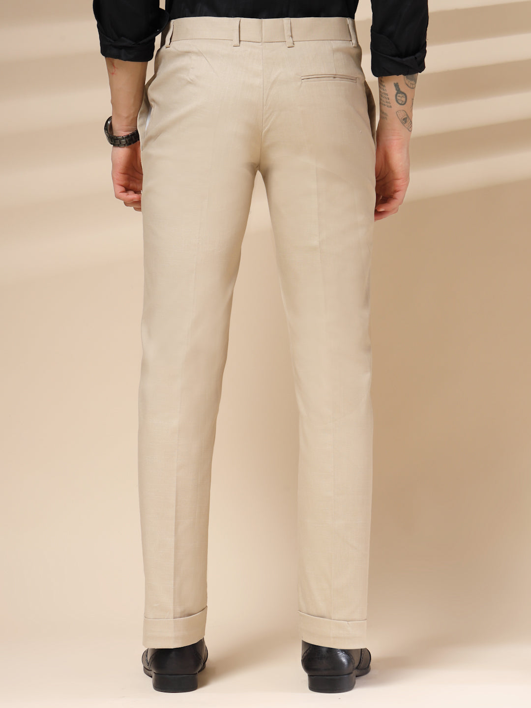 Beige Linen Formal Pleated Gurkha Pants | Boot Cut Fit by ITALIAN VEGA®