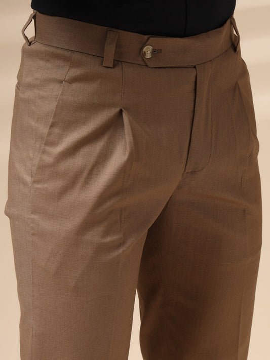 Khakhi Linen Formal Pleated Gurkha Pants | Boot Cut Fit by ITALIAN VEGA®