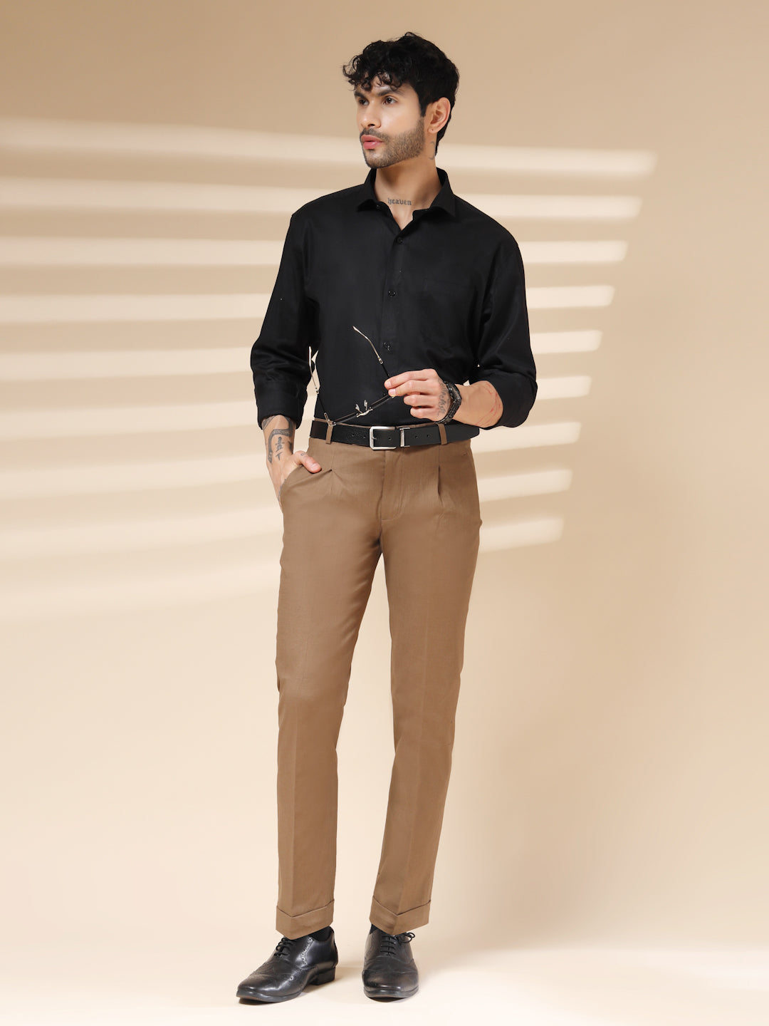 Khakhi Linen Formal Pleated Gurkha Pants | Boot Cut Fit by ITALIAN VEGA®