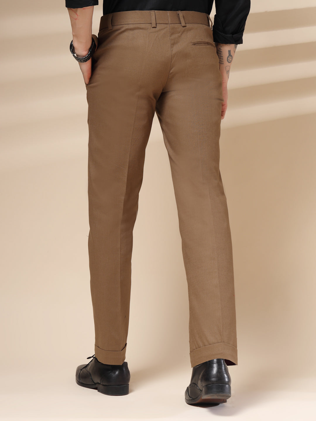 Khakhi Linen Formal Pleated Gurkha Pants | Boot Cut Fit by ITALIAN VEGA®