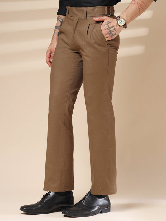 Khakhi Linen Oxford Gurkha Pants | Boot Cut Fit by ITALIAN VEGA®