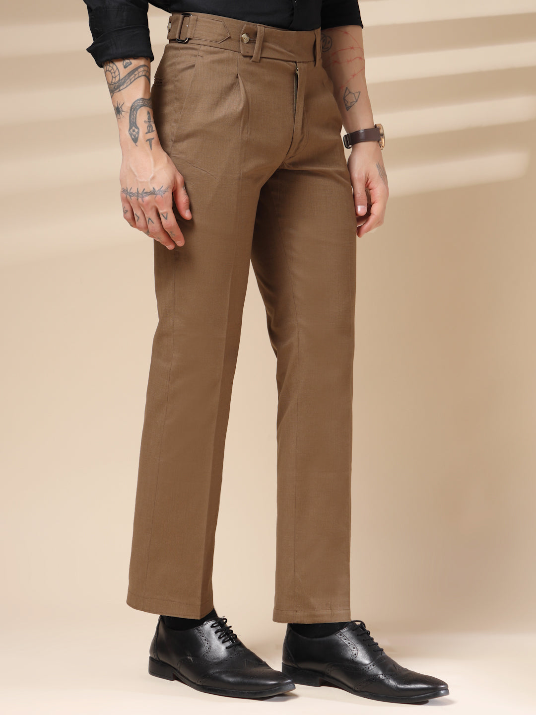 Khakhi Linen Oxford Gurkha Pants | Boot Cut Fit by ITALIAN VEGA®