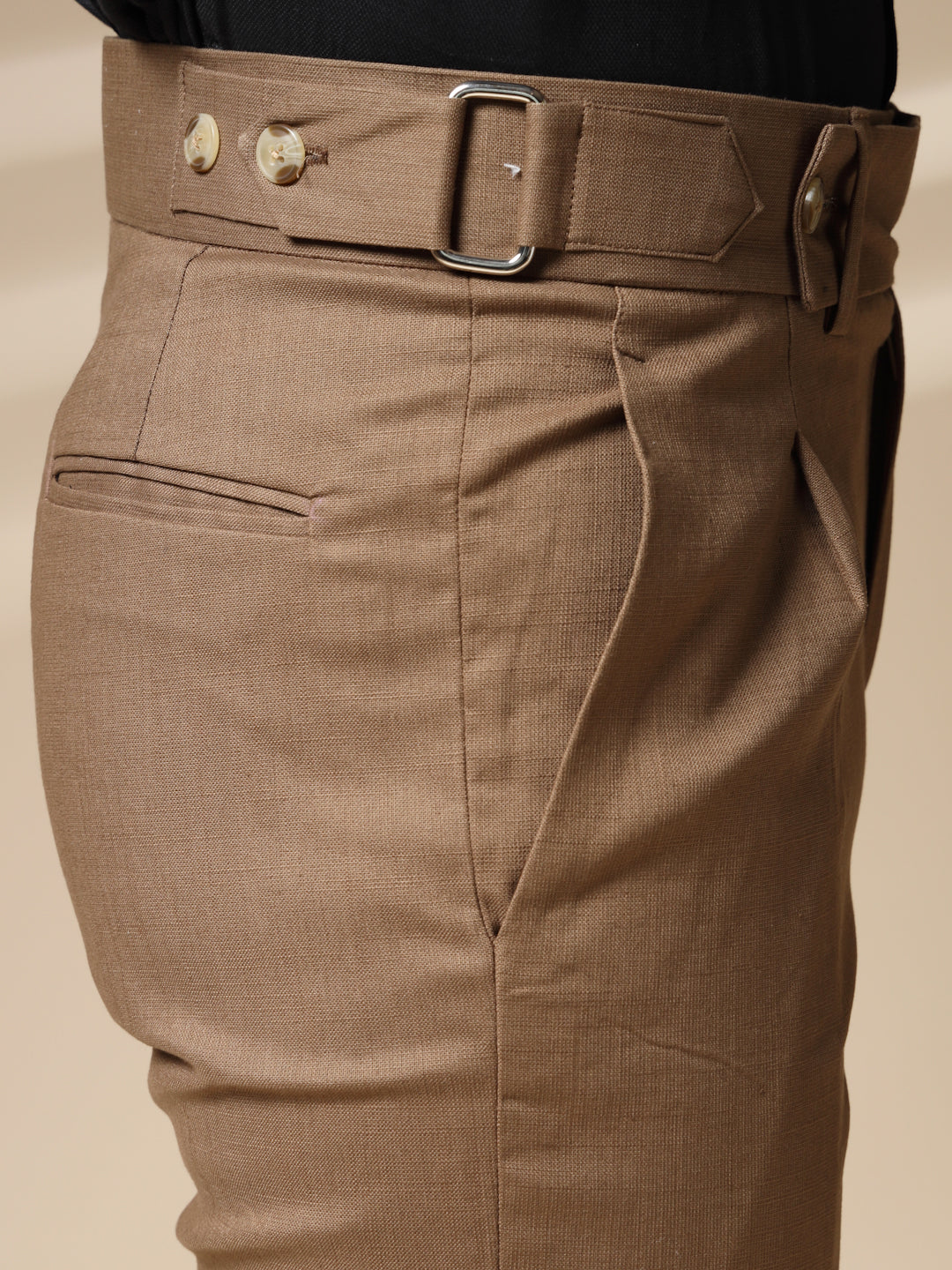 Khakhi Linen Oxford Gurkha Pants | Boot Cut Fit by ITALIAN VEGA®