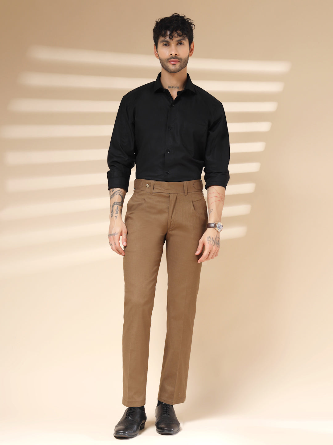 Khakhi Linen Oxford Gurkha Pants | Boot Cut Fit by ITALIAN VEGA®