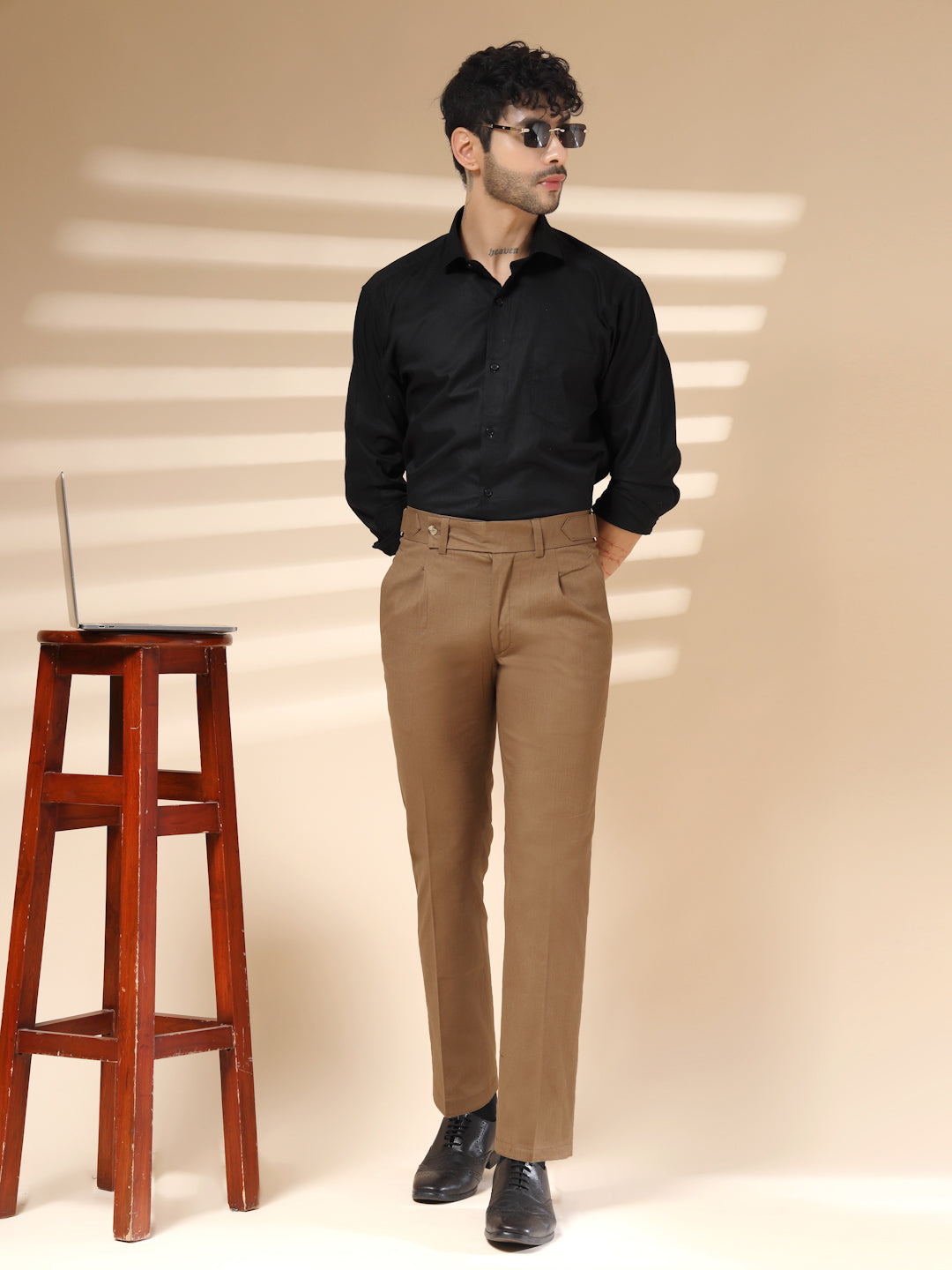 Khakhi Linen Oxford Gurkha Pants | Boot Cut Fit by ITALIAN VEGA®