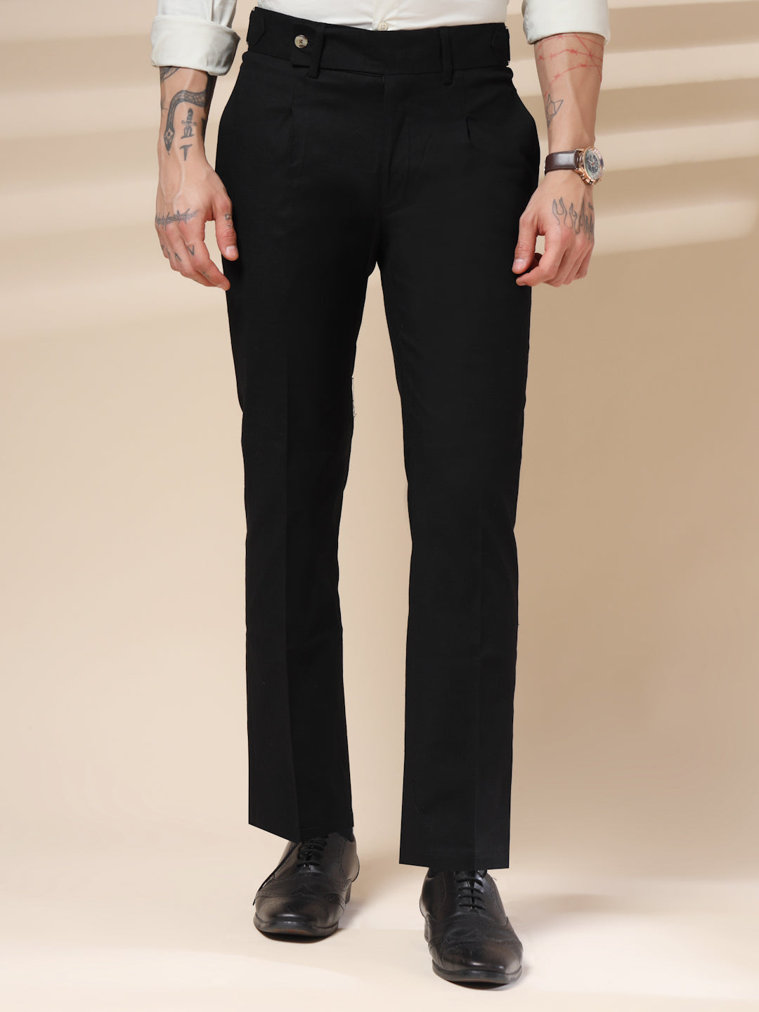 Black Linen Oxford Gurkha Pants | Boot Cut Fit by ITALIAN VEGA®