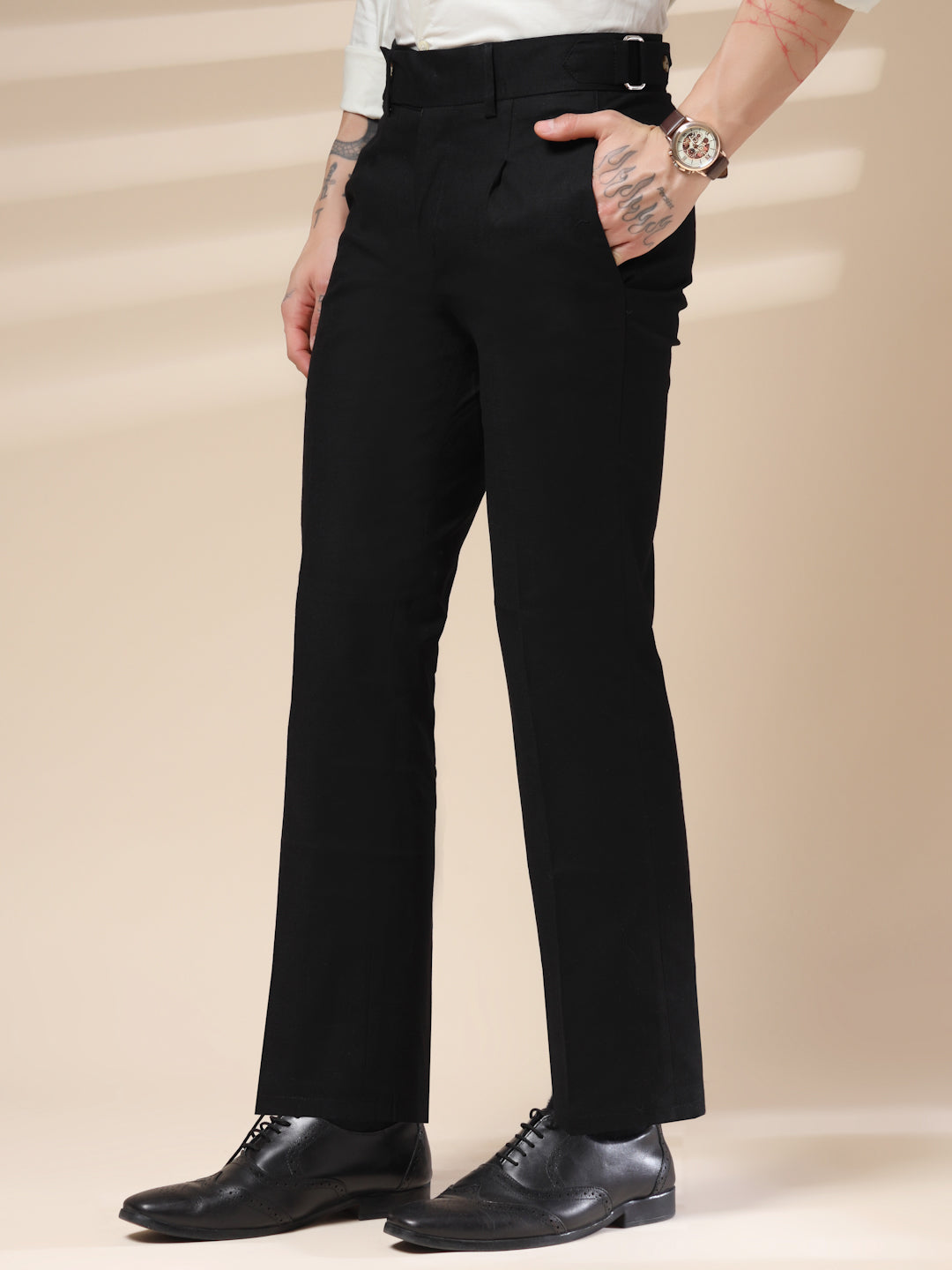 Black Linen Oxford Gurkha Pants | Boot Cut Fit by ITALIAN VEGA®