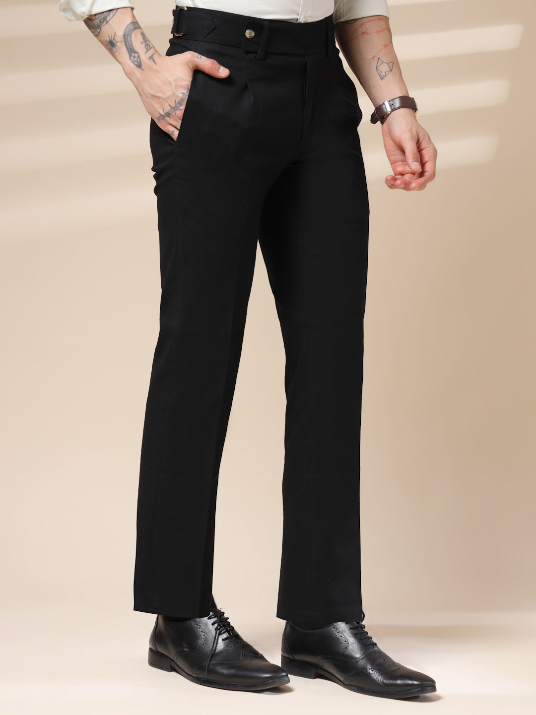 Black Linen Oxford Gurkha Pants | Boot Cut Fit by ITALIAN VEGA®