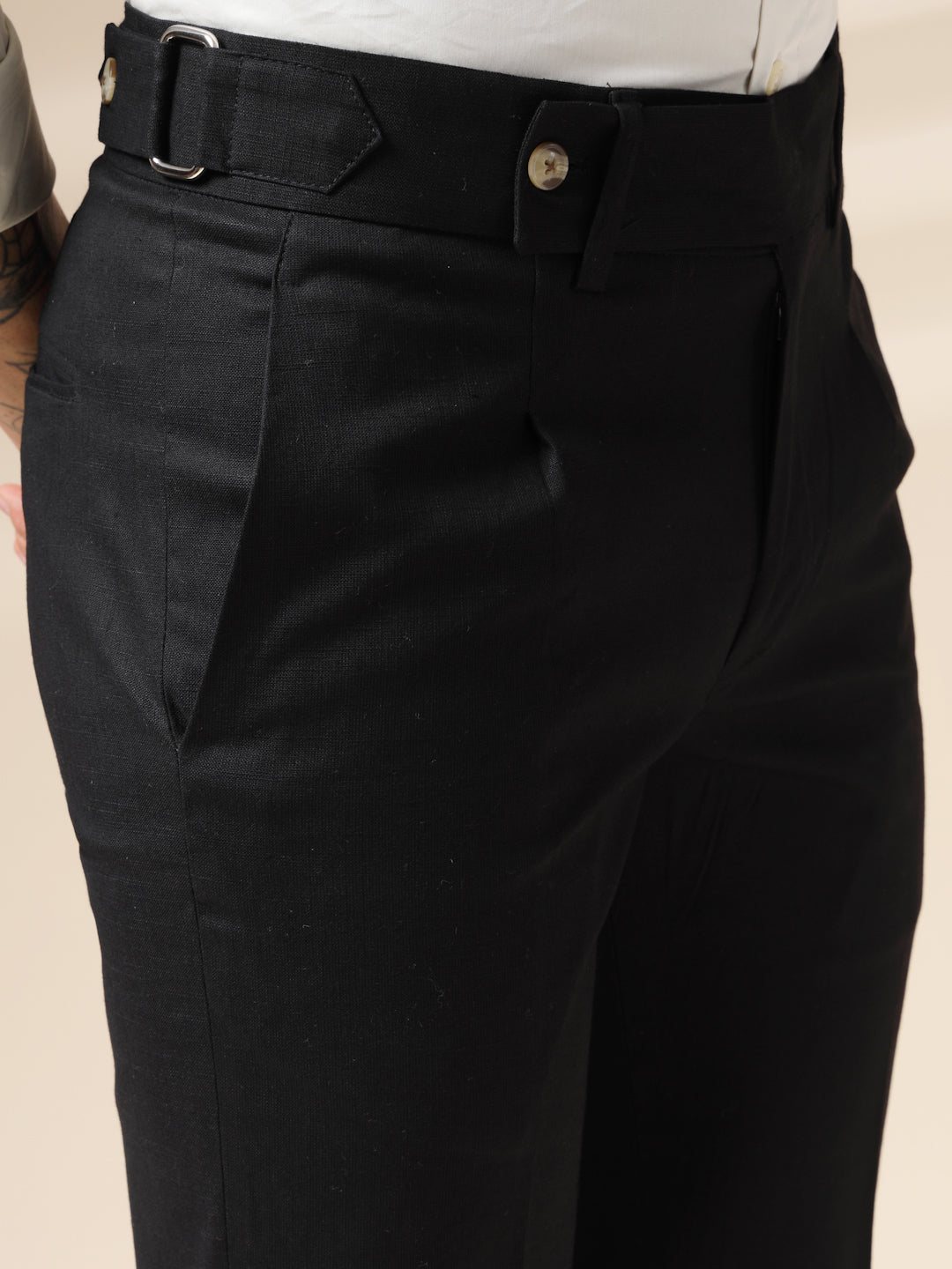 Black Linen Oxford Gurkha Pants | Boot Cut Fit by ITALIAN VEGA®