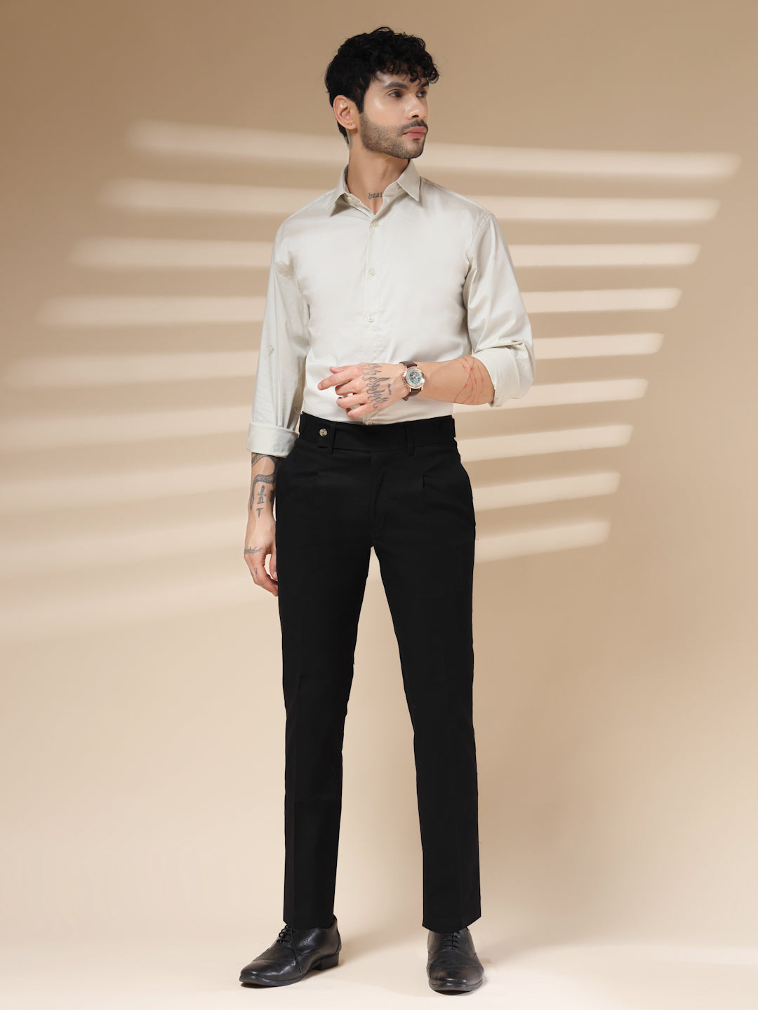Black Linen Oxford Gurkha Pants | Boot Cut Fit by ITALIAN VEGA®