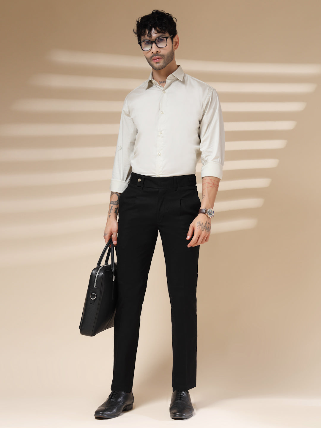 Black Linen Oxford Gurkha Pants | Boot Cut Fit by ITALIAN VEGA®