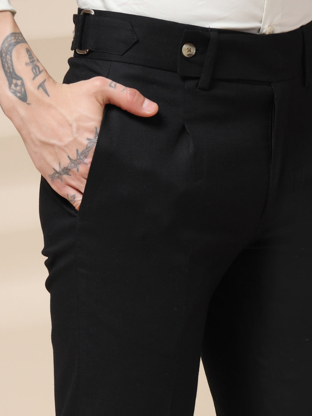 Black Linen Oxford Gurkha Pants | Boot Cut Fit by ITALIAN VEGA®