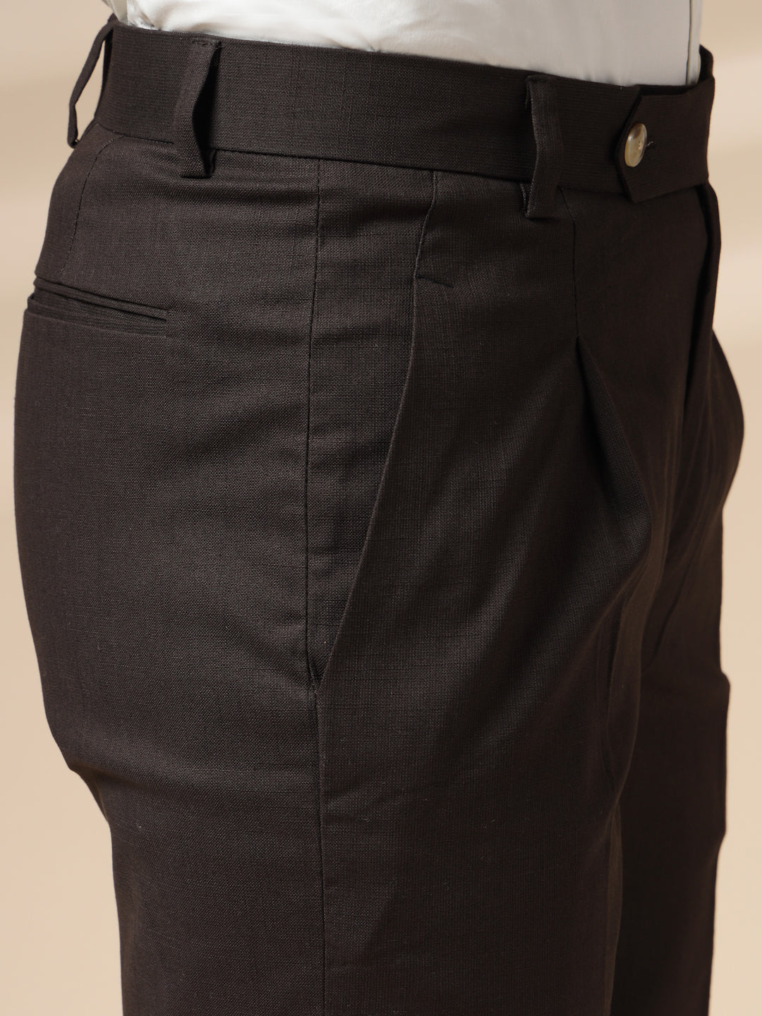 Brown Linen Formal Pleated Gurkha Pants | Boot Cut Fit by ITALIAN VEGA®