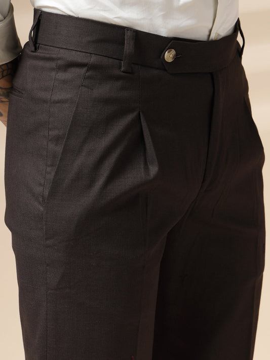 Brown Linen Formal Pleated Gurkha Pants | Boot Cut Fit by ITALIAN VEGA®