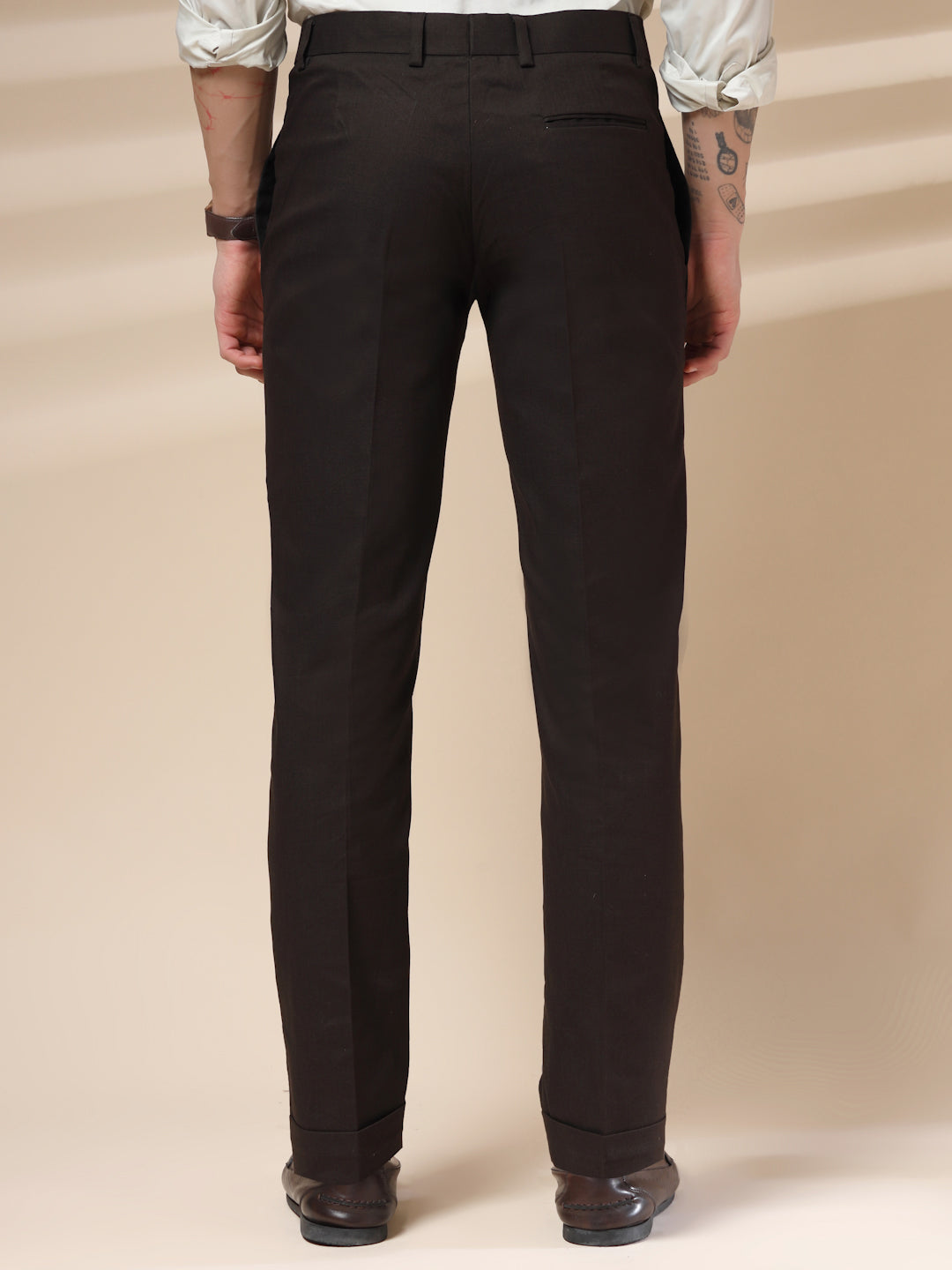 Brown Linen Formal Pleated Gurkha Pants | Boot Cut Fit by ITALIAN VEGA®