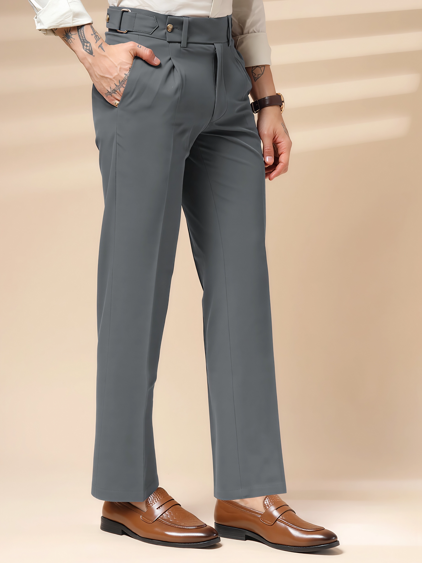 Stone Grey Oxford Gurkha Trouser by ITALIAN VEGA®