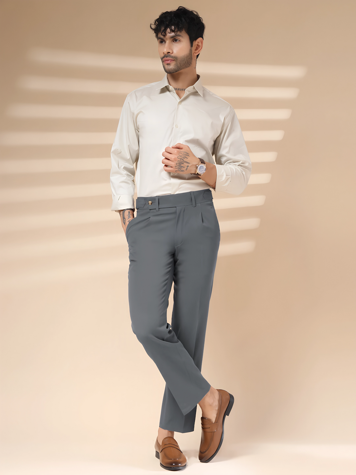 Stone Grey Oxford Gurkha Trouser by ITALIAN VEGA®