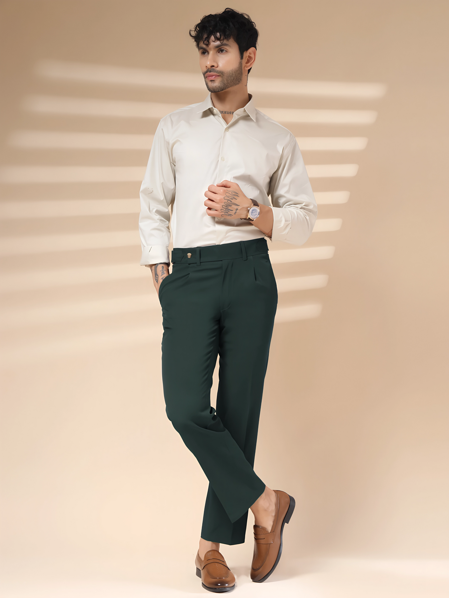 Bottle Green Oxford Gurkha Trouser by ITALIAN VEGA®