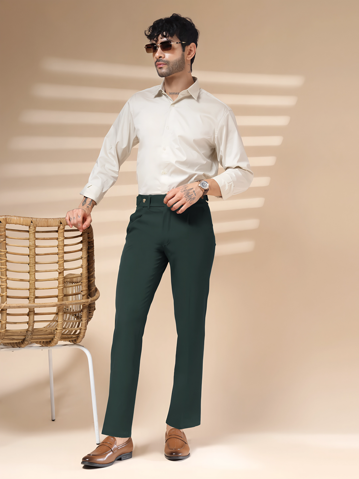 Bottle Green Oxford Gurkha Trouser by ITALIAN VEGA®