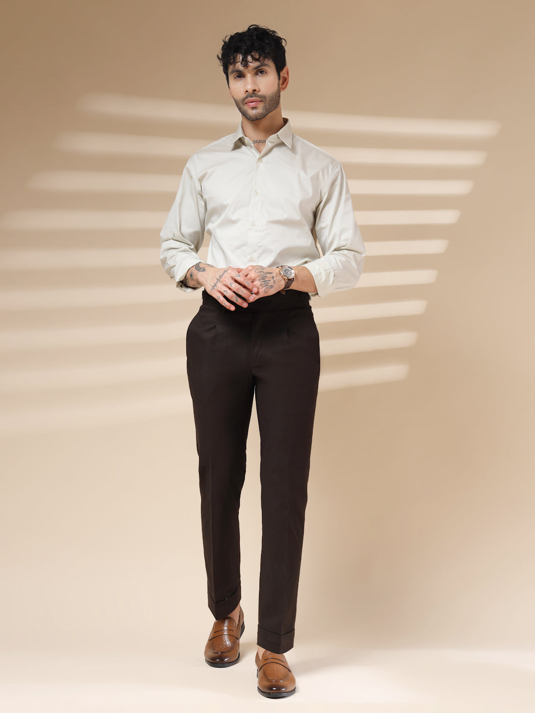 Brown Linen Elegant Gurkha Pants | Boot Cut Fit by ITALIAN VEGA®