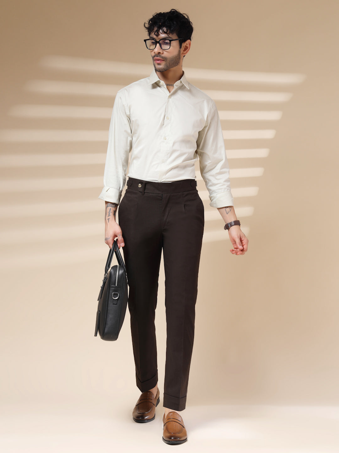 Brown Linen Elegant Gurkha Pants | Boot Cut Fit by ITALIAN VEGA®