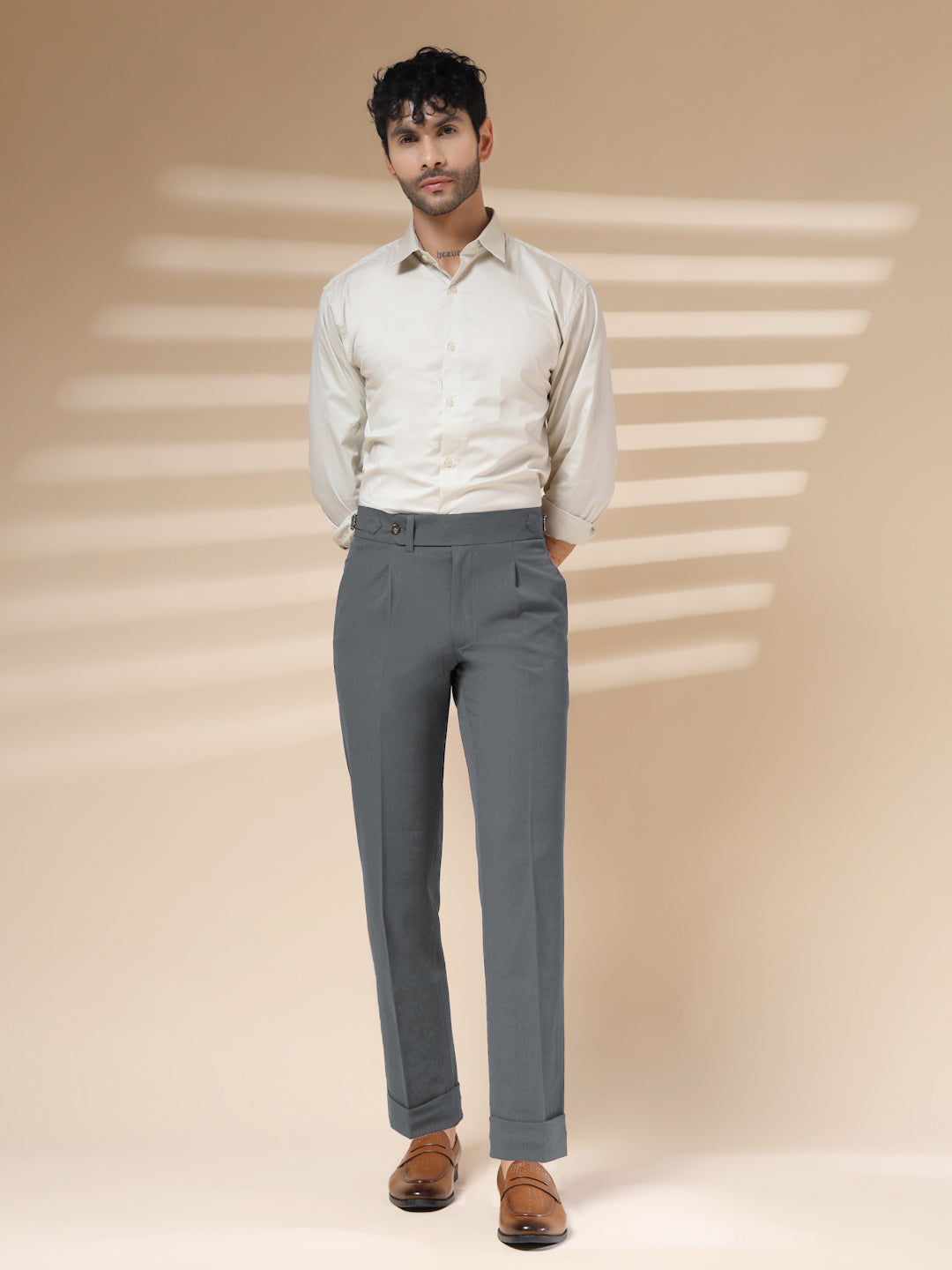 Stone Grey Italian Elegant Gurkha Trousers by ITALIAN VEGA®
