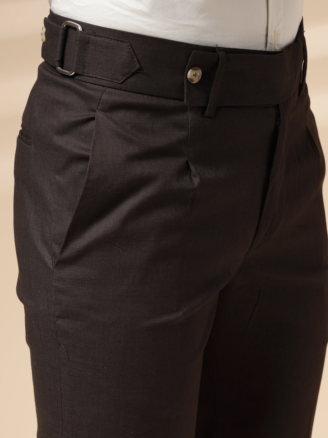 Brown Linen Oxford Gurkha Pants | Boot Cut Fit by ITALIAN VEGA®