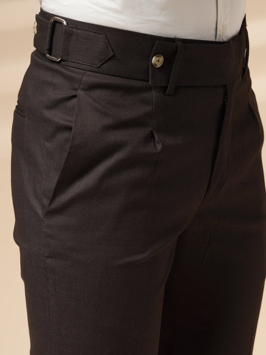 Brown Linen Oxford Gurkha Pants | Boot Cut Fit by ITALIAN VEGA®