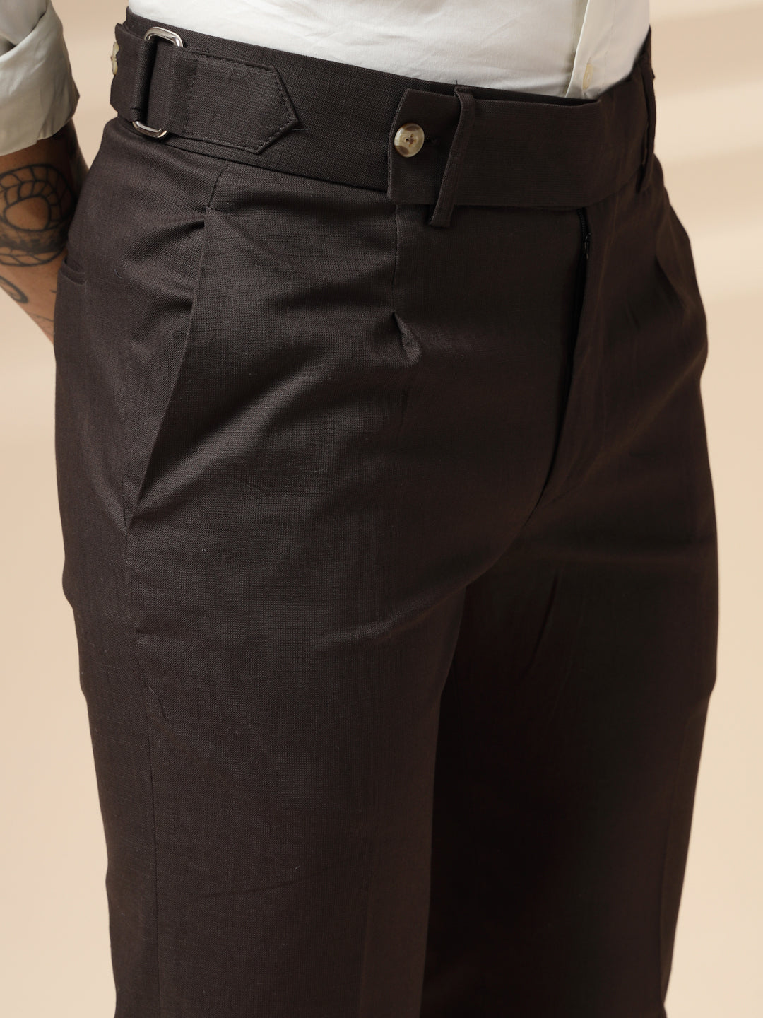 Brown Linen Oxford Gurkha Pants | Boot Cut Fit by ITALIAN VEGA®