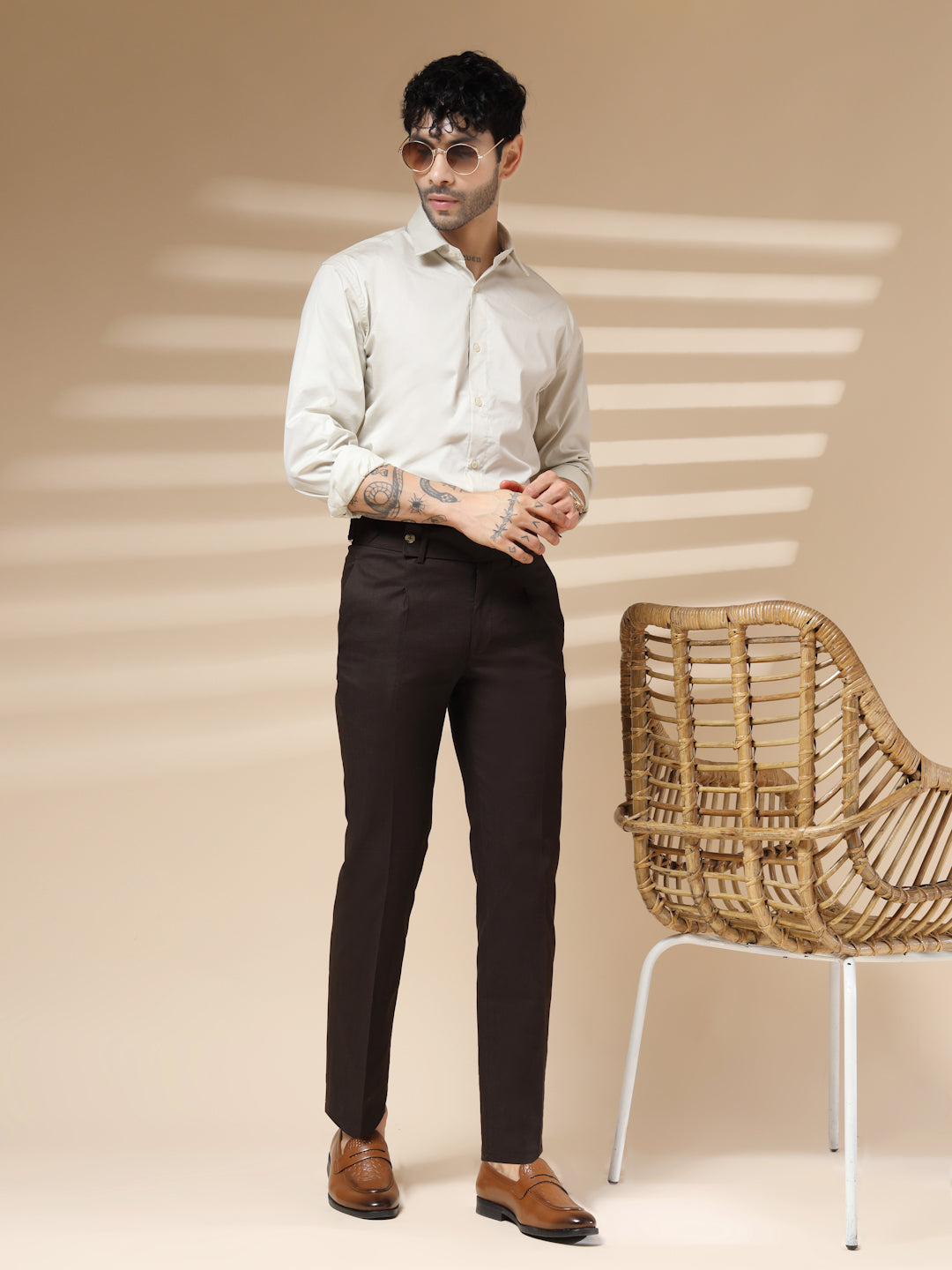 Brown Linen Oxford Gurkha Pants | Boot Cut Fit by ITALIAN VEGA®