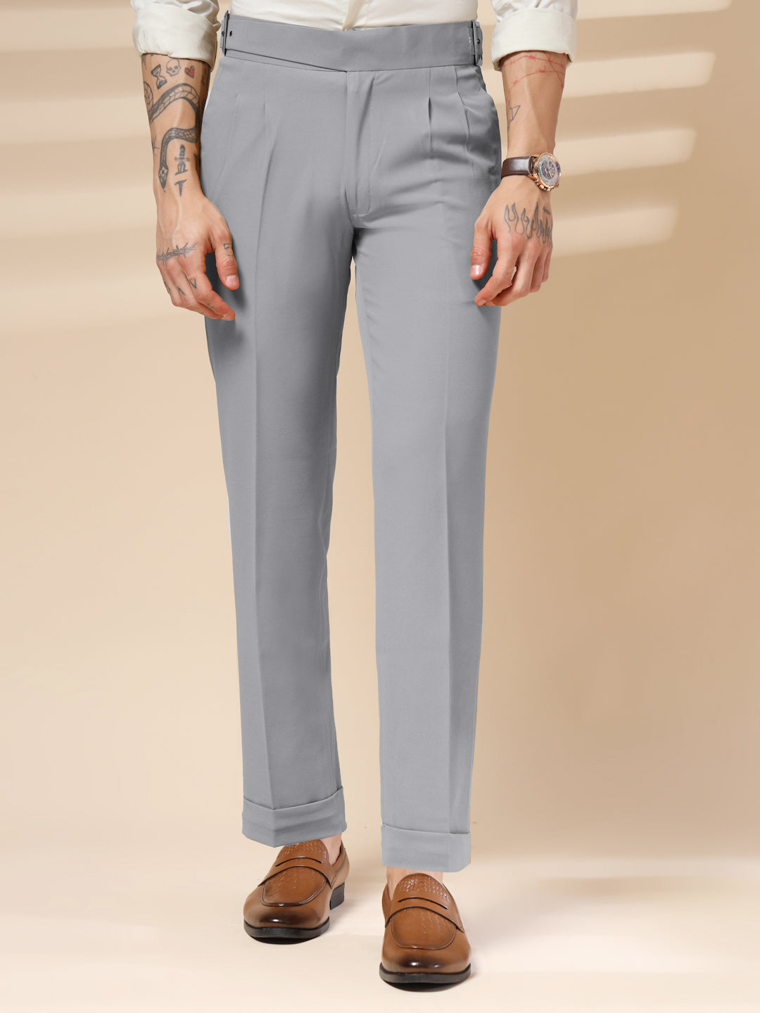 Ash Grey Classic Buckle Gurkha Pants by ITALIAN VEGA®