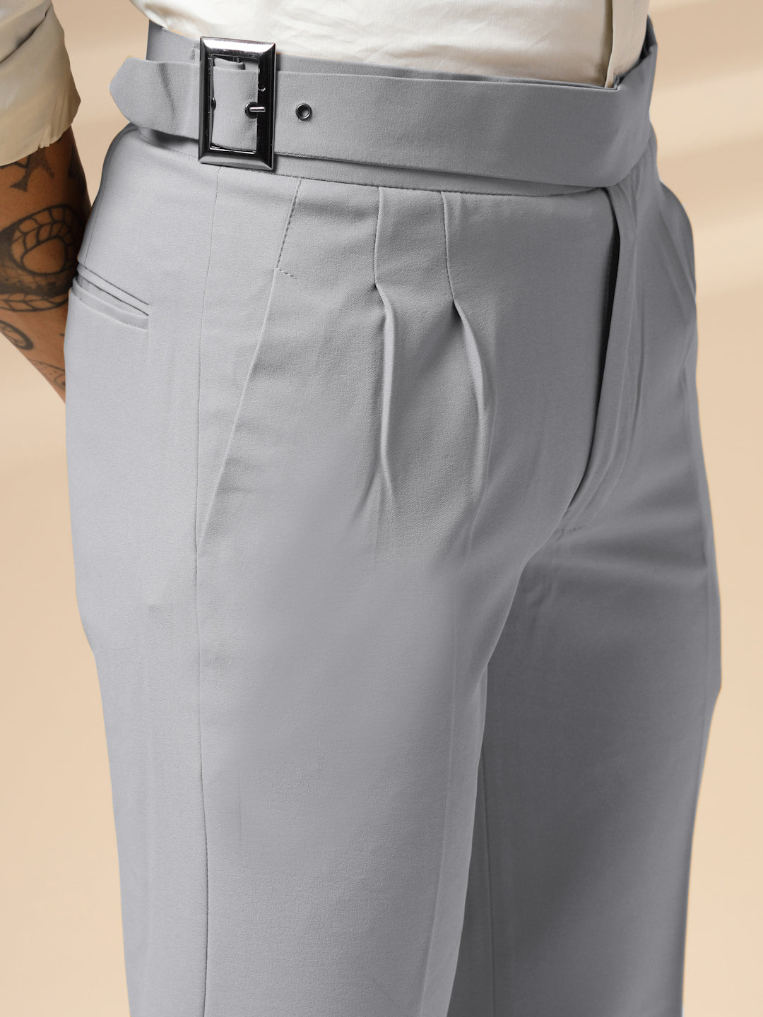 Ash Grey Classic Buckle Gurkha Pants by ITALIAN VEGA®